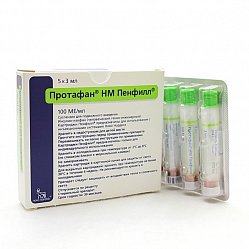 Инсулин Протафан НМ Пенфилл сусп для п/к введ 100 МЕ/мл 3 мл №5 (картридж)