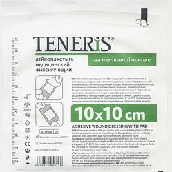 Пластырь д/фиксации Teneris (основа нетканая) с впит подушечкой из вискозы 10х10 см