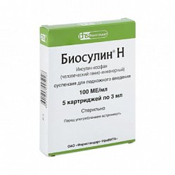 Биосулин Н сусп для п/к введ 100 МЕ/мл 3 мл №5 (картридж)