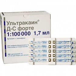 Ультракаин Д-С форте р-р д/ин 40мг/мл+0.01 мг/мл 1.7 мл №100 (картридж)