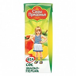 Сок Сады Придонья яблоко/персик 0.2 л с 5м (б/сахара)