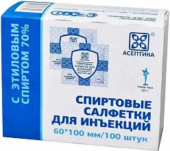 Салфетка спиртов антисепт д/инъекций 60х100 мм №100 Асептика
