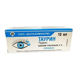 Таурин капли глаз 4 % 10 мл (фл-кап) (пластик)(инд уп-ка)