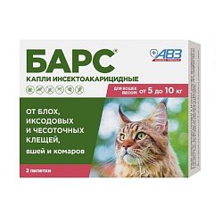Барс капли инсектоакарицидные д/кошек от 5-10кг 0.5 мл №2