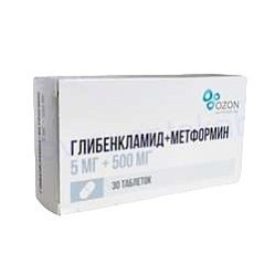 Глибенкламид + Метформин таб п/пл/о 5мг+500 мг №30