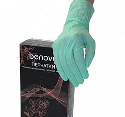 Перчатки смотр н/стерил нитрил Benovy Nitrile Multicolor зеленые неопудр текстур на пальцах L №50