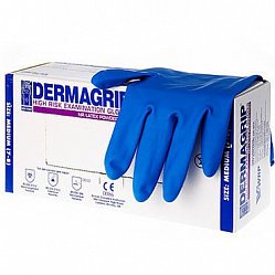 Перчатки смотр н/стерил латекс Dermagrip High Risk цвет голубой неопудр текстур XL №25