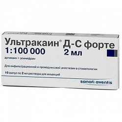 Ультракаин Д-С форте р-р д/ин 40мг/мл+0.01 мг/мл 2 мл №10 (амп)