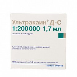 Ультракаин Д-С р-р д/ин 40мг/мл+0.005 мг/мл 1.7 мл №100 (картридж)