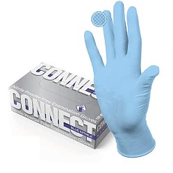 Перчатки смотр н/стерил нитрил CONNECT Nitrile цвет голубой неопудр текстур на пальцах L №100