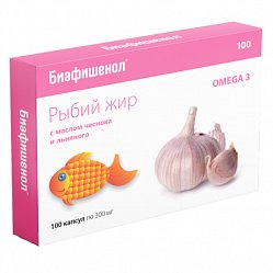 Рыбий жир Биафишенол капс 0.3 г №100 (масло чеснока/льна) БАД