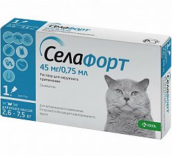 Селафорт р-р д/кошек от 2.6-7.5кг д/нар прим 45 мг 0.75 мл