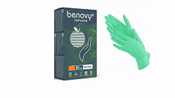 Перчатки смотр н/стерил нитрил Benovy Nitrile Multicolor цвет зеленый неопудр текстур на пальцах S №50