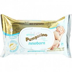 Салфетки д/детей влажные Pamperino Newborn №56 б/отдушки пласт клапан