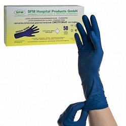 Перчатки смотр н/стерил латекс SFM Examination High Risk темно-синие неопудр текстур S №25