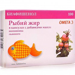 Рыбий жир Биафишенол капс 0.3 г №100 (масло шиповника/льна) БАД