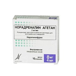 Норадреналин Агетан конц д/приг р-ра для в/в введ 2 мг/мл 4 мл №10
