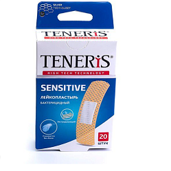 Пластырь (бактерицидный) Teneris Sensitive (основа нетканая) №20 с ионами серебра