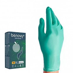 Перчатки смотр н/стерил нитрил Benovy Nitrile Multicolor цвет зеленый неопудр текстур на пальцах M №50